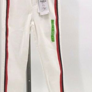 Zara trafaluc hi rise shaper jeans US 4 white & black red tuxedo stripes